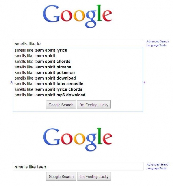 Smells like Teen Spirit on Google Suggests